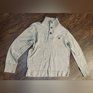 American Eagle Men's Tan 1/4 button mock sweater pullover